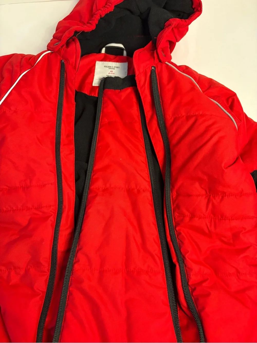 Polarn O. Pyret Red Hooded baby 4-6m Snowsuit with wool mittens